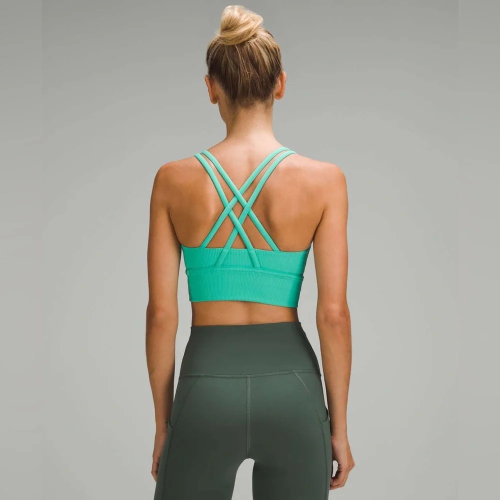 Lululemon Energy Ribbed Longline Bra Medium Support, B-D Cups in Paradise Green
